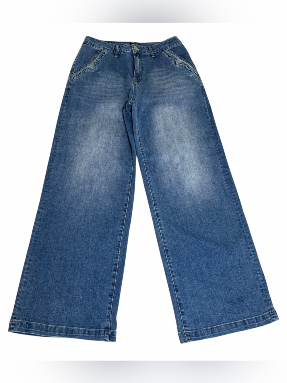 Wide-Leg Women's Blue Denim Jeans - Flare Fit